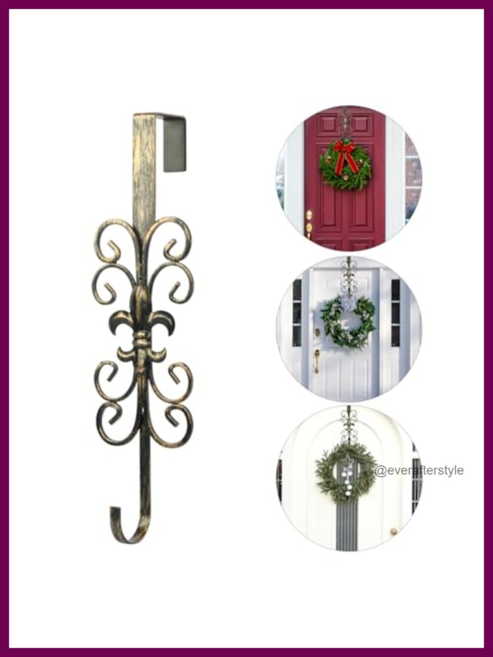 Vintage Metal Wreath Hanger for Front Door, 15.5" Heavy Duty 30 lb Wreath Hook,